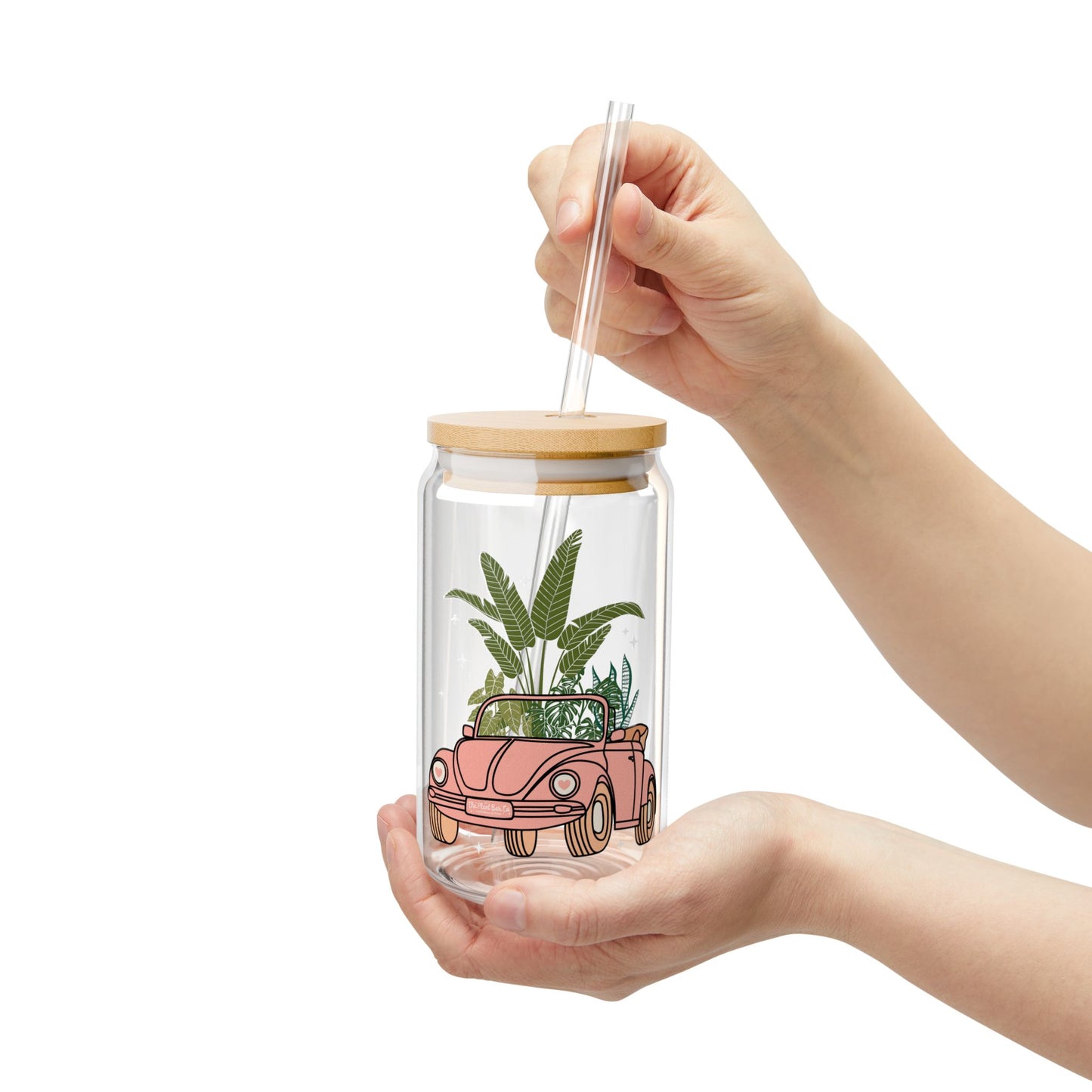 Tropical Plant Shopping Car Sipper Glass - 16oz Eco-Friendly Drinkware for Summer