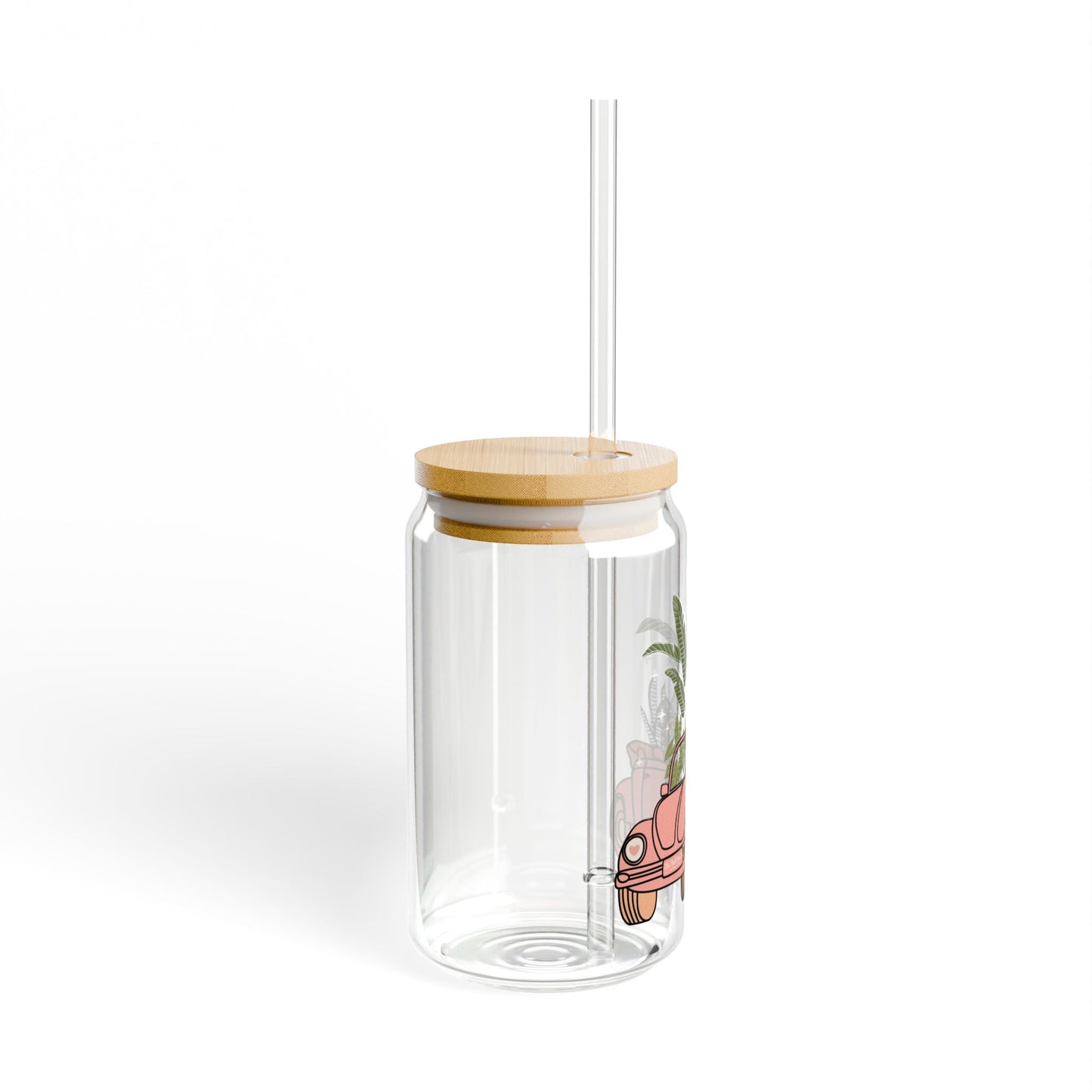 Tropical Plant Shopping Car Sipper Glass - 16oz Eco-Friendly Drinkware for Summer