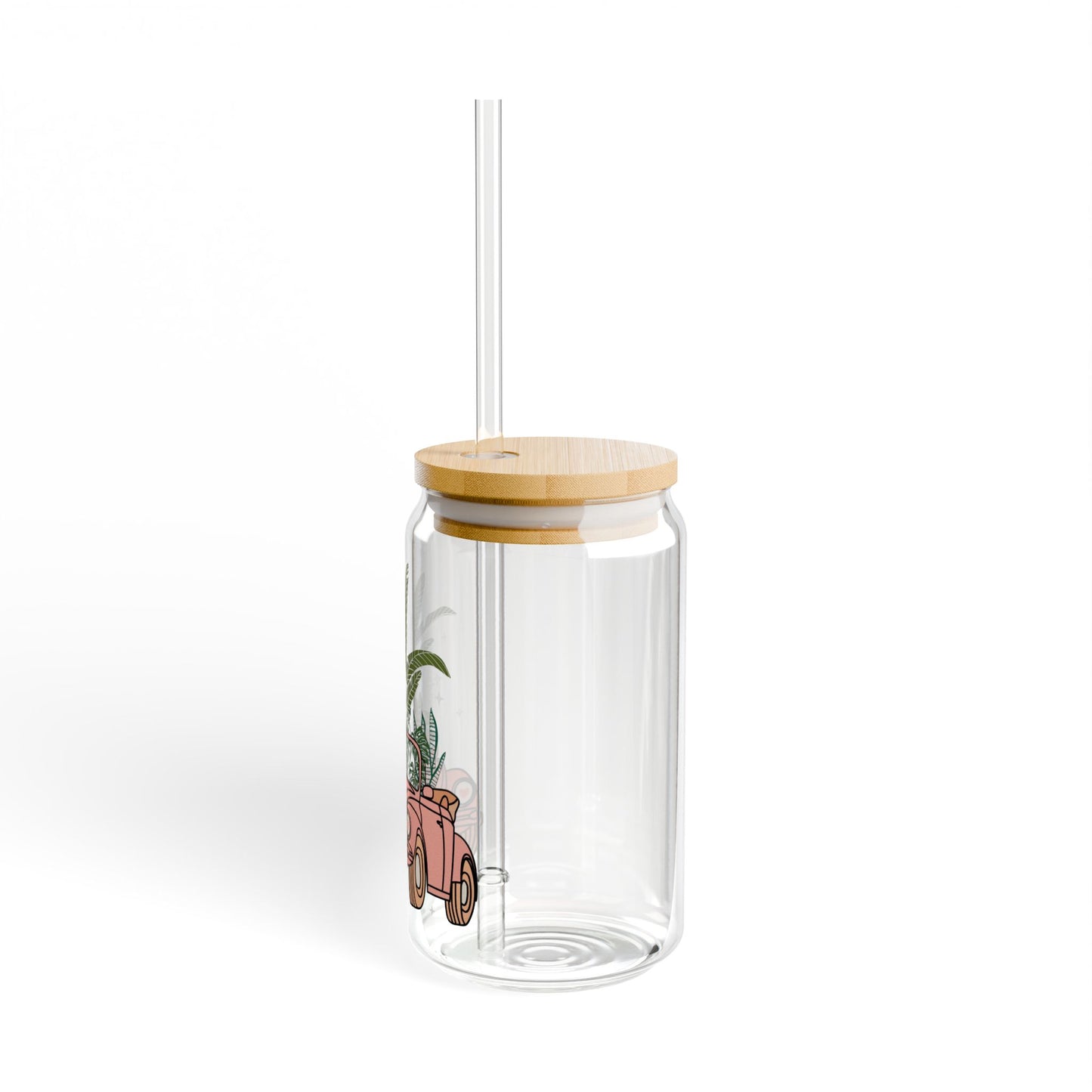 Tropical Plant Shopping Car Sipper Glass - 16oz Eco-Friendly Drinkware for Summer