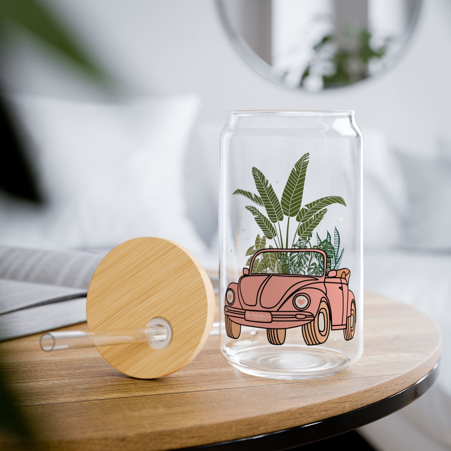Tropical Plant Shopping Car Sipper Glass - 16oz Eco-Friendly Drinkware for Summer