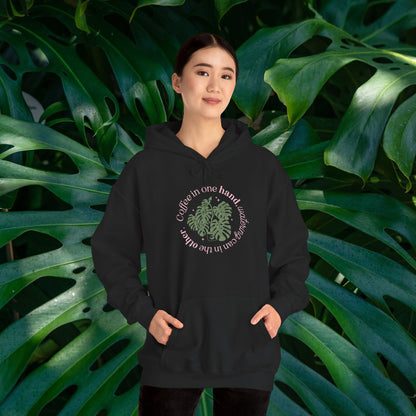 "Coffee in one hand, watering can in the other" Sweatshirt | Cozy Gift for Plant Lovers, Casual Wear, Eco-Friendly Style