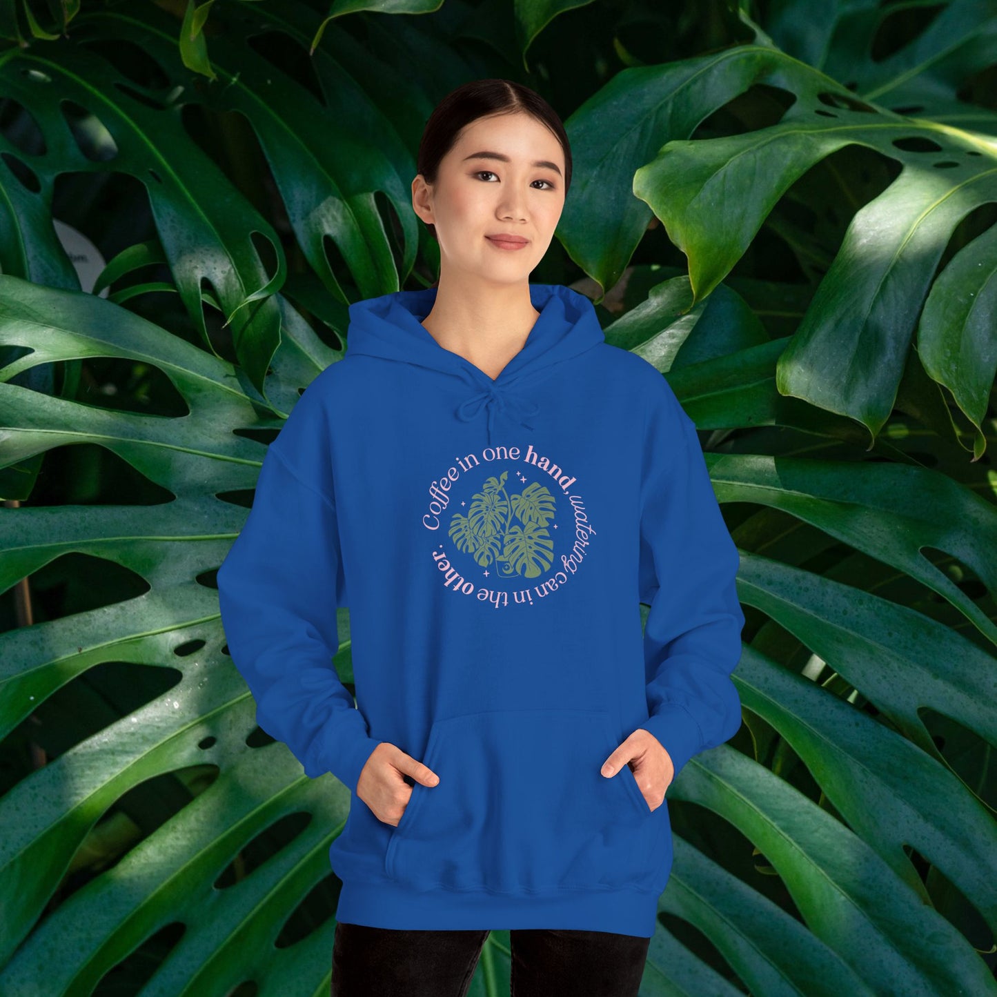 "Coffee in one hand, watering can in the other" Sweatshirt | Cozy Gift for Plant Lovers, Casual Wear, Eco-Friendly Style