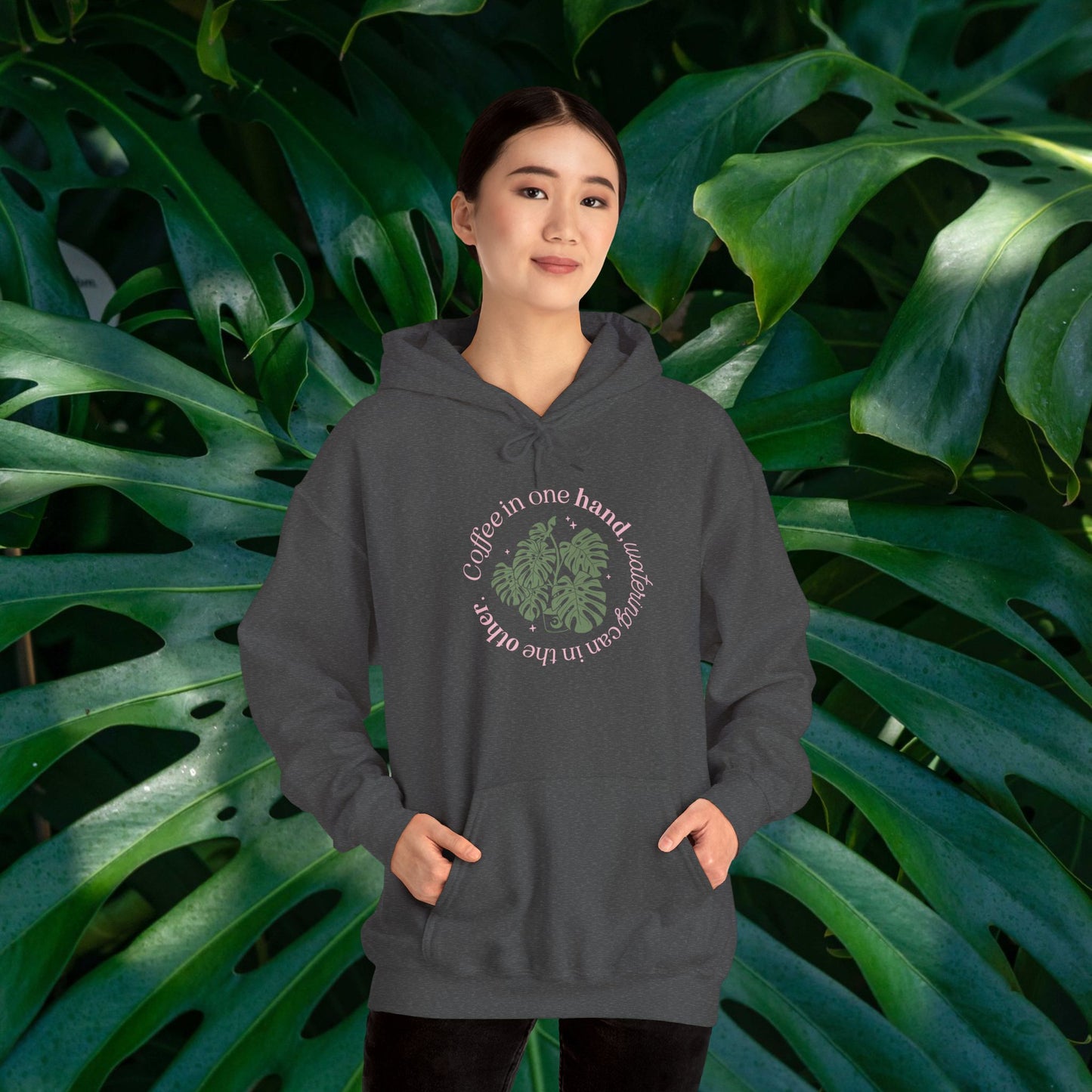 "Coffee in one hand, watering can in the other" Sweatshirt | Cozy Gift for Plant Lovers, Casual Wear, Eco-Friendly Style