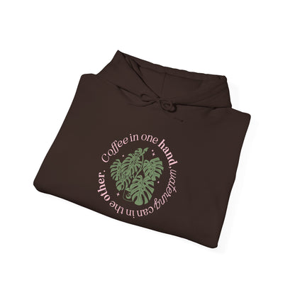 "Coffee in one hand, watering can in the other" Sweatshirt | Cozy Gift for Plant Lovers, Casual Wear, Eco-Friendly Style