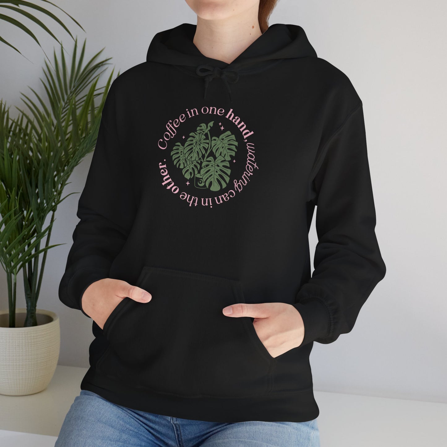 "Coffee in one hand, watering can in the other" Sweatshirt | Cozy Gift for Plant Lovers, Casual Wear, Eco-Friendly Style