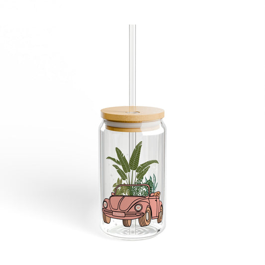 Tropical Plant Shopping Car Sipper Glass - 16oz Eco-Friendly Drinkware for Summer