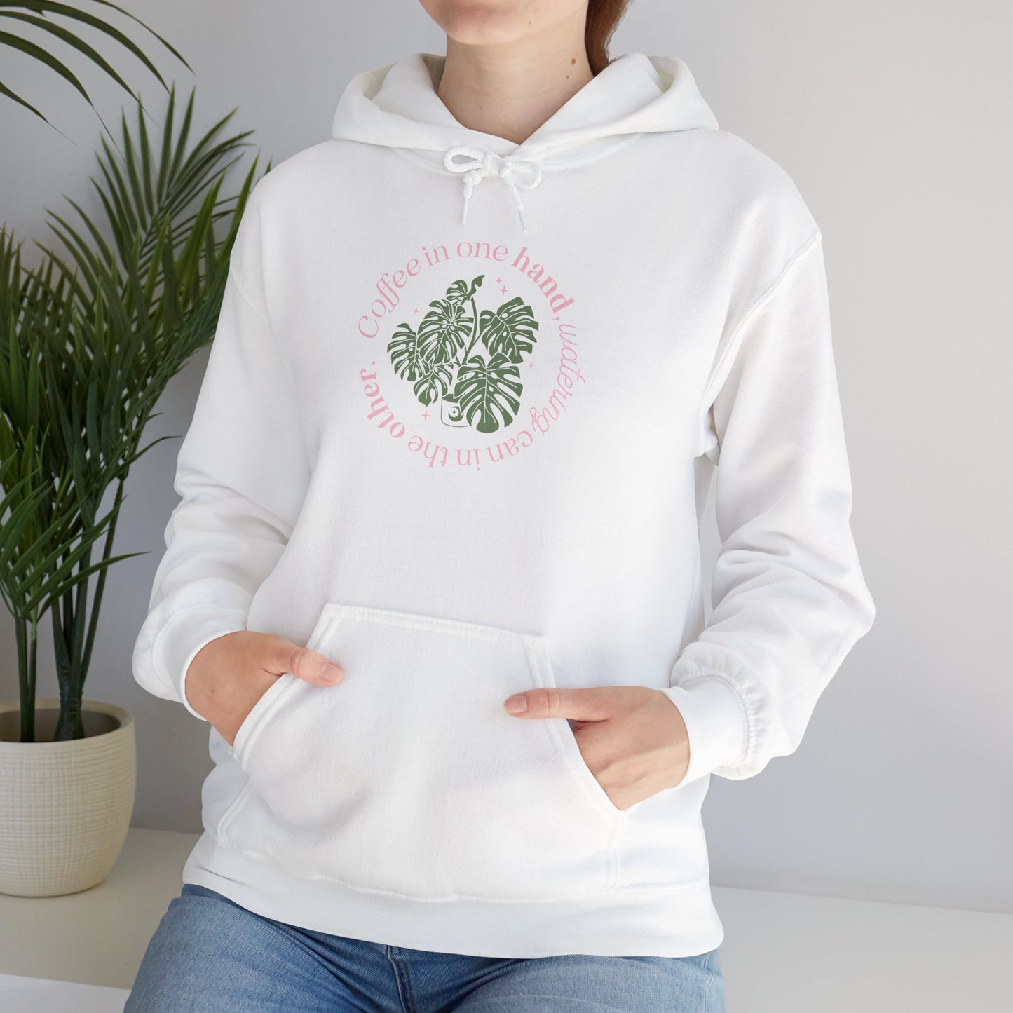 "Coffee in one hand, watering can in the other" Sweatshirt | Cozy Gift for Plant Lovers, Casual Wear, Eco-Friendly Style
