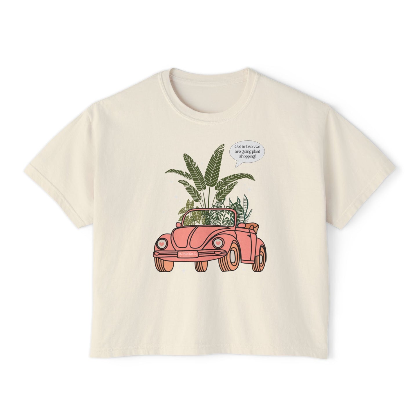 Women's Boxy Tee - Vintage Car & Tropical Plants Design - Perfect for Summer Adventures